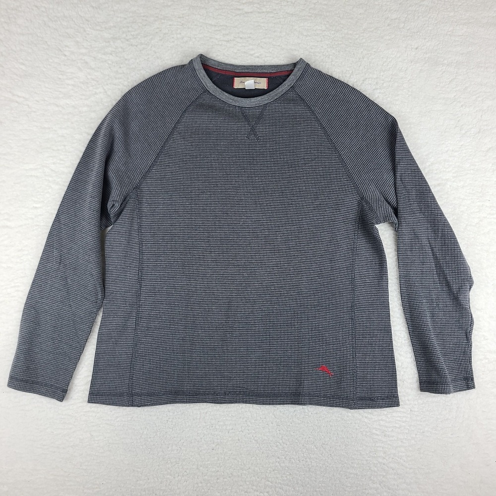 Tommy Bahama Thermal Sweatshirt Mens Large Dark Gray Crewneck Long Sleeve